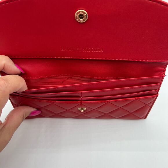 Badgley Mischka Womens Vegan Leather Long Card Holder Wallet Red Quilted NWT - Picture 8 of 10